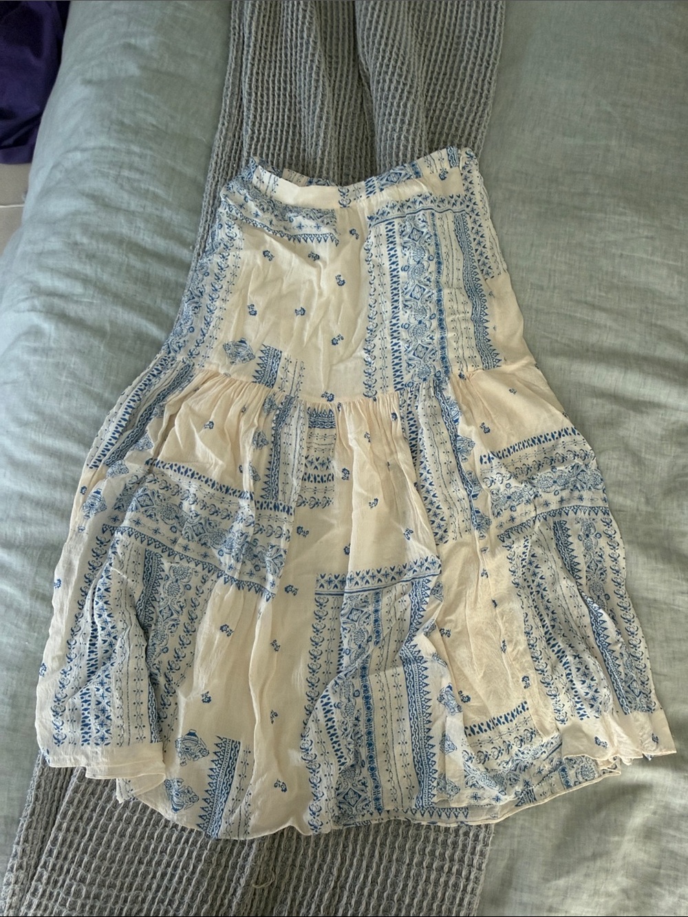 ba&sh Cream Skirt with Blue Boho Print